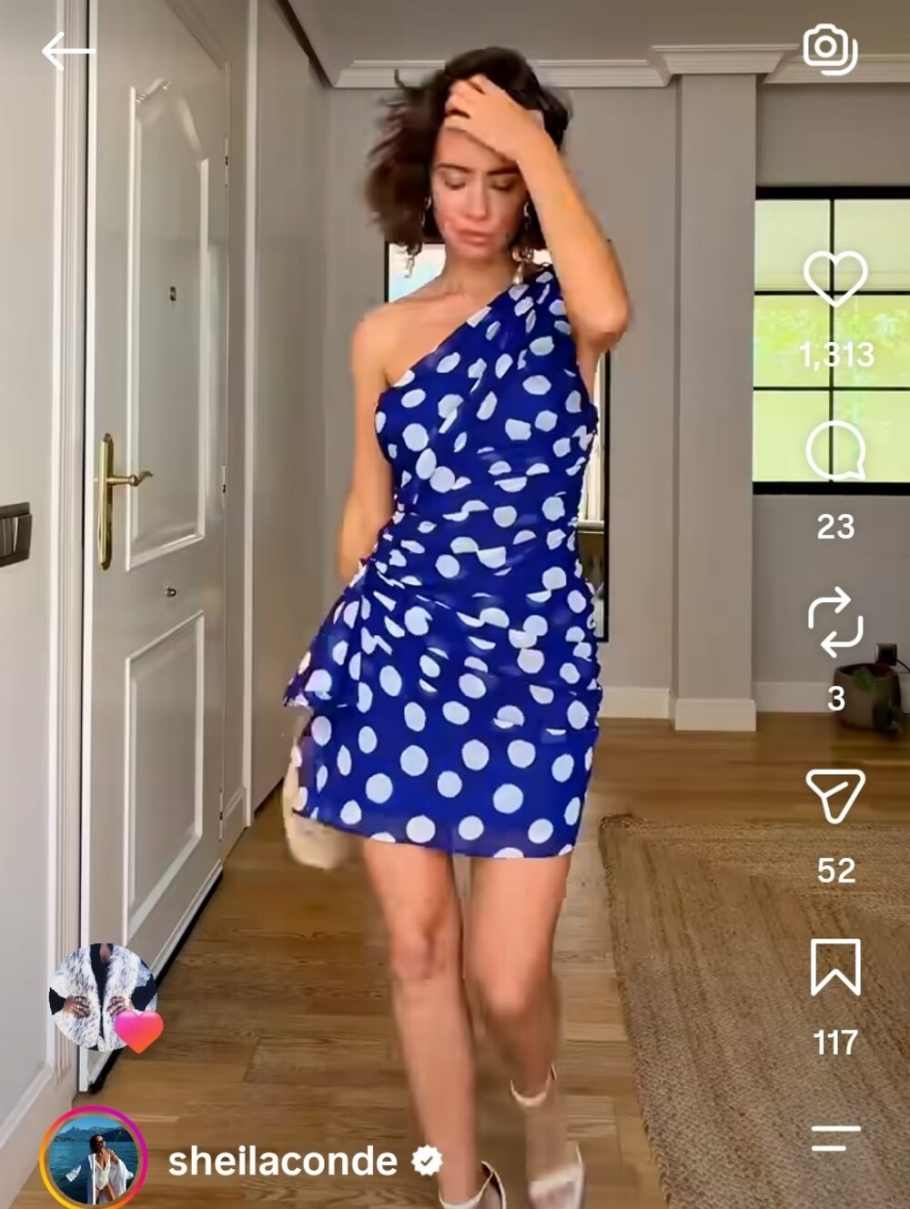Polka Dot One-Shoulder Blue Dress